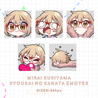 artist:shuwachii character:kuriyama_mirai_(kyoukai_no_kanata) emote emote:cry emote:faceplant emote:heart emote:smile emote:uppies glasses png series:kyoukai_no_kanata // 480x480 // 188KB