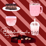 artist:nininiko asset boba_tea cake chocolate chocolate_box drink food heart hot_chocolate marshmallow png sugar_cube tea valentines_day // 780x780 // 261KB